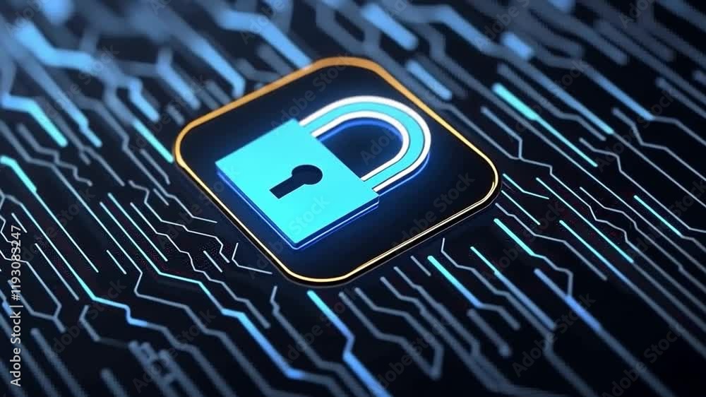 Poster digital lock icon symbolizing cybersecurity and data protection.
