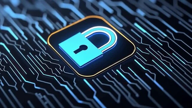 Digital lock icon symbolizing cybersecurity and data protection.