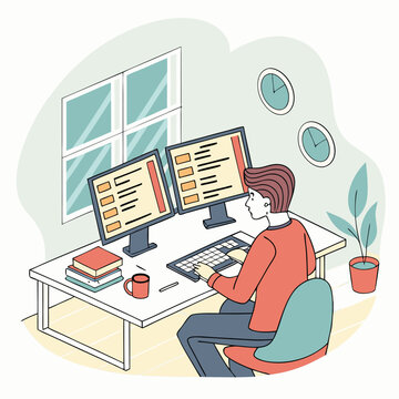 Programmer working on web development code. Engineer programming in python, php and java script on computer.
