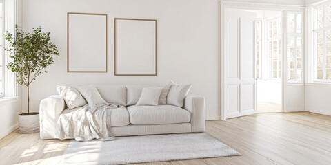 Modern living room design featuring a white sofa and natural light from large windows