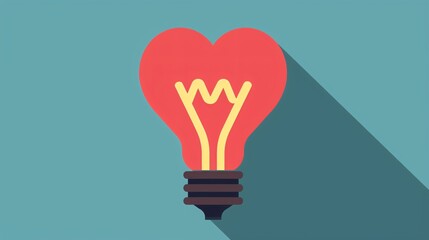 Love-themed Lightbulb Flat Icon with Long Shadow for Creative Designs
