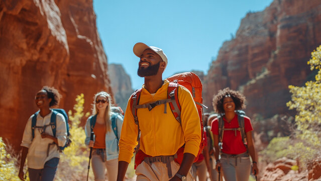 Diverse Friends Hiking on Trail