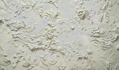 White floral plaster wall relief background texture design.