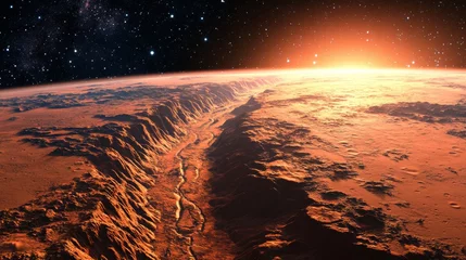 Gordijnen Martian Sunrise: A Breathtaking Valles Marineris Vista © dony