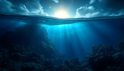 Fototapeta premium earth went underwater of the ocean, Side lit, with white tones