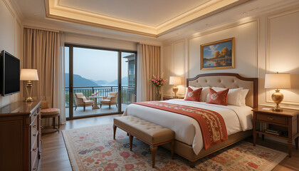 Fototapeta premium interior of a bedroom for guests 
