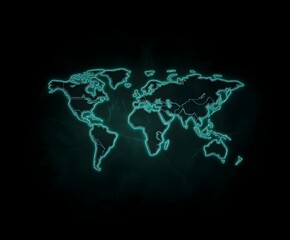 Naklejka premium A minimalist glowing outline of the world map on a dark blue background.