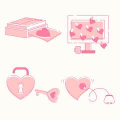 valentine flat fill line icon set Gifts for Valentine day