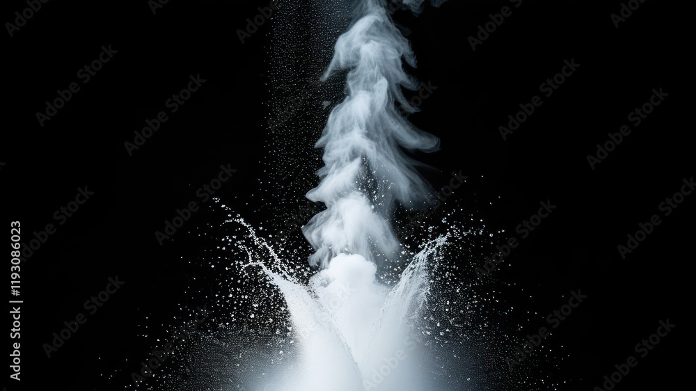 Poster dramatic vapor explosion creating dynamic visual of movement against black background