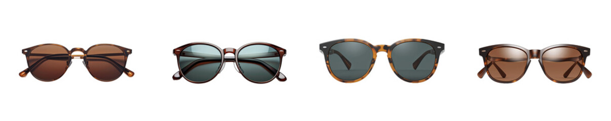 Collection of sunglasses isolated on a white background as transparent PNG
