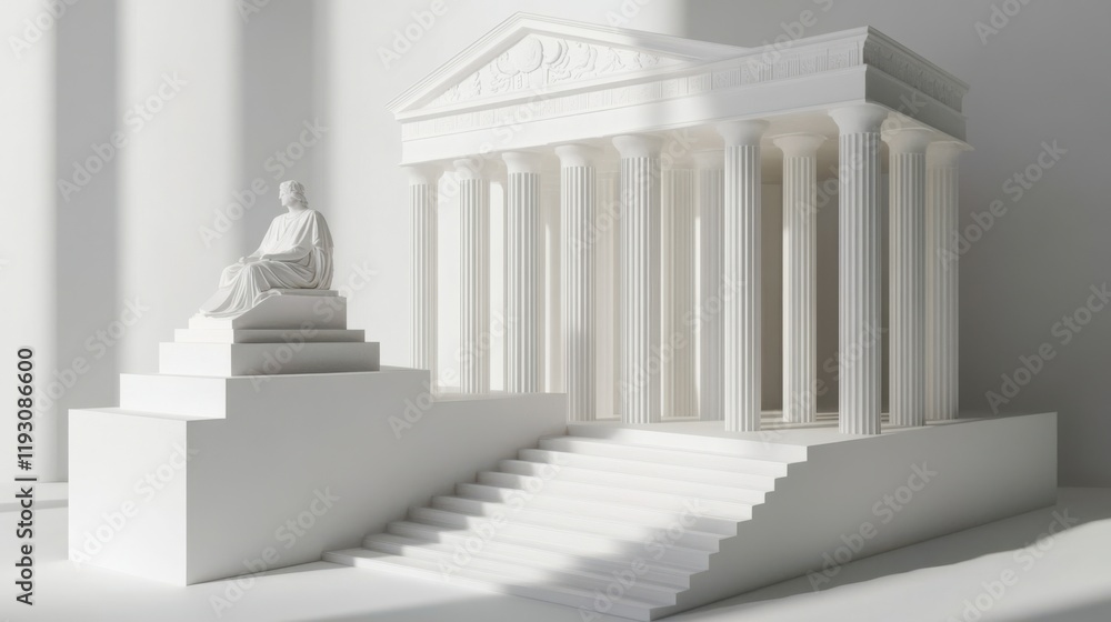 Poster elegant white classical architecture with columns and sculpture in a minimalist setting capturing ti