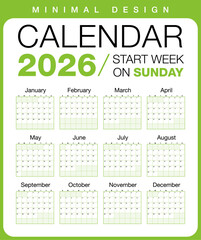 Calendar 2027 the week starts on Sunday.