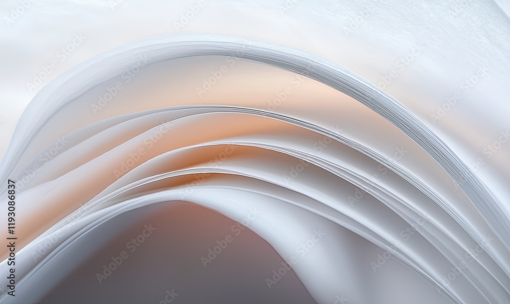 Poster abstract curved white paper sheets with orange glow, background for design projects