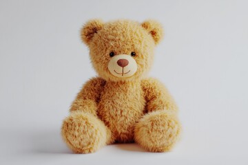 Soft teddy bear with warm smile, featuring fluffy texture and in