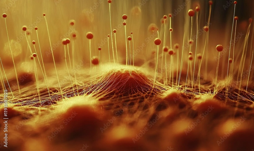 Poster abstract orange network with interconnected nodes and stems, ideal for science or technology backgro