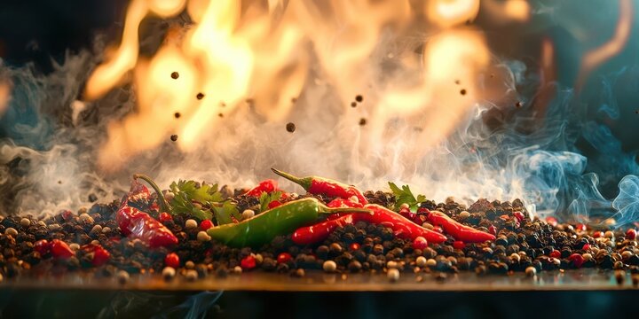 Pile of red peppers and green peppers on a table - Powered by Adobe