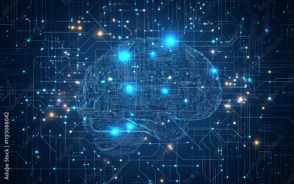 Poster digital brain in 3d with circuit patterns