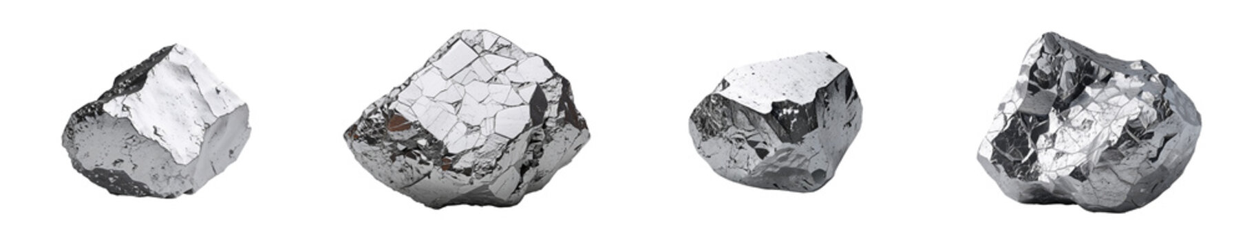 Collection of Tin ore chunk isolated on a white background as transparent PNG