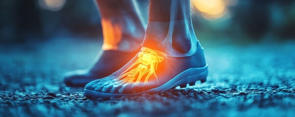 Xray of male athletes ankle and foot, detailed view showing sports injuries, ankle pain, fractures or sprains, sports medicine and recovery process