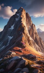 A bright light on the base of a mountain peak, energy, earth