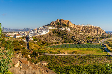 Fototapeta premium Castle and whitewashed architecture of Salobrena in Granada district, Andalucia, Spain