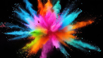 Vibrant color explosion with bright powders creating dynamic, artistic background ideal for celebration or creative projects