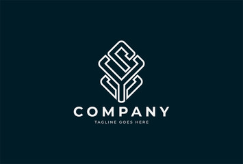 Initial SY Monogram Logo, letter S Y with monoline design logo inspiration, vector illustration