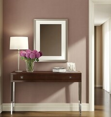 A stylish and sophisticated brown interior design featuring a sleek console table.