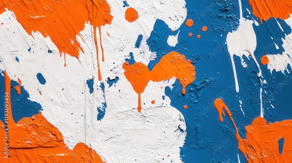 Aufkleber vibrant abstract expression of orange and blue paint on white surface creating a dynamic visual expe