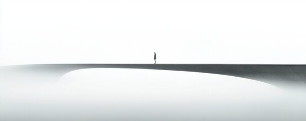Solitude on a Curved Bridge: A Minimalist Landscape