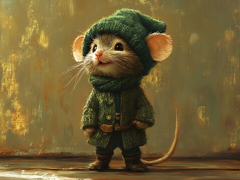 St. Patrick's Day. Cartoon cute moouse in green hat leprechaun