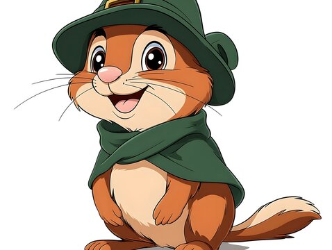 St. Patrick's Day. Cartoon cute moouse in green hat leprechaun