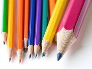 Fototapeta premium A close-up shot of a classic yellow pencil standing upright on a pristine white background, white, clean