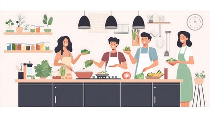 Fototapeta premium Illustration of cooking together
