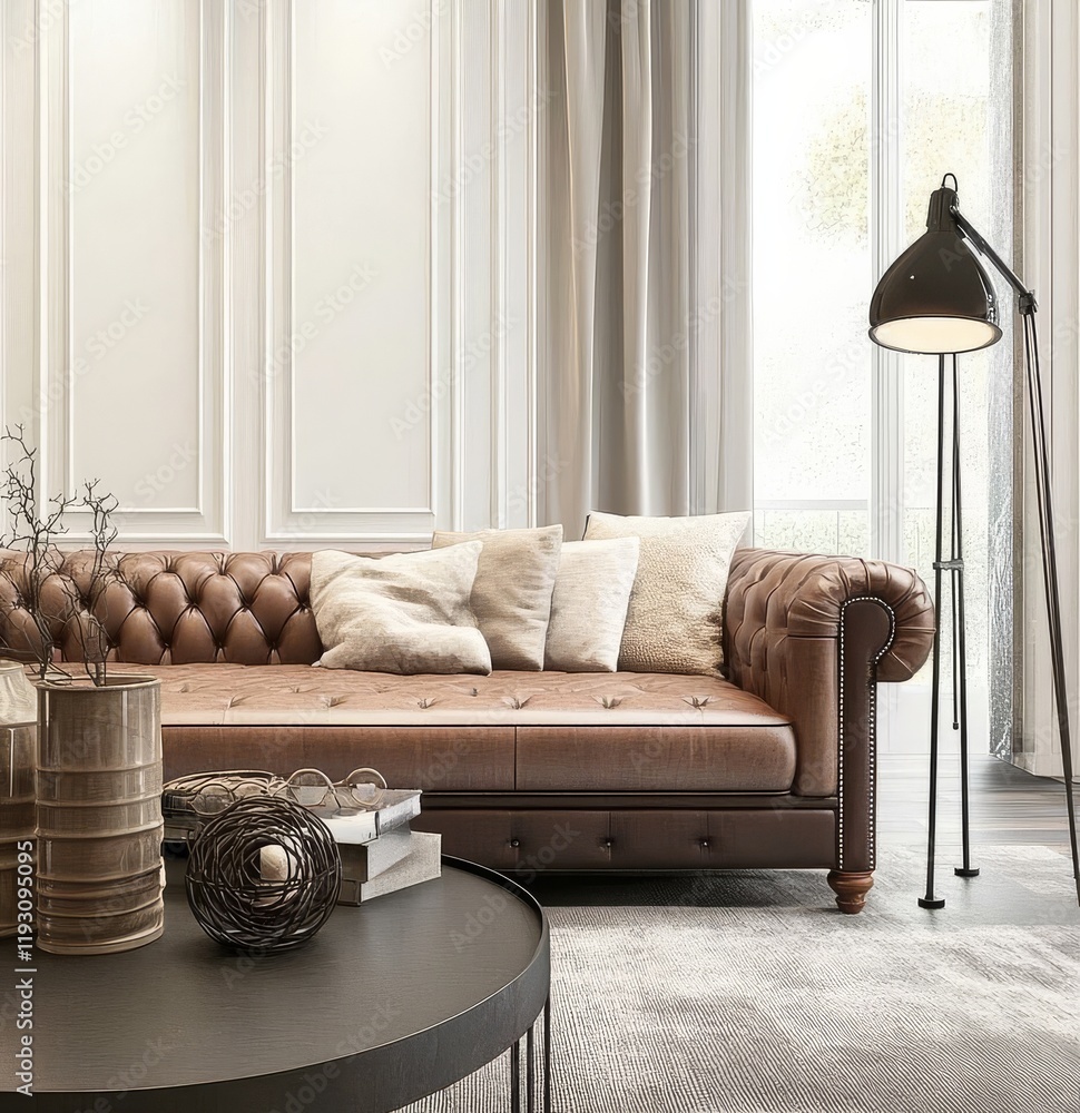 Poster modern design elements create a stylish and sophisticated atmosphere.