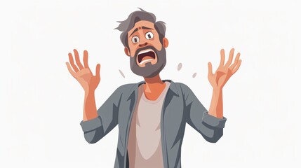 Mature Man Experiencing Fear on White Background Cartoon Vector Illustration