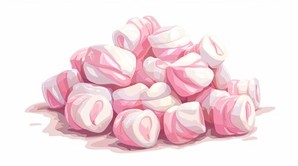 Sweet Puffy Marshmallows Pile on White Background for Creative Designs