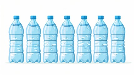 Rows of Plastic Bottles with Pure Water on White Background
