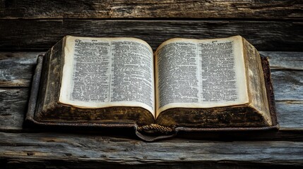 Obraz premium Sacred Scripture placed reverently on weathered timber