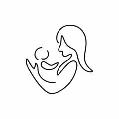 Obraz premium Happy Mother day card. Continuous one line drawing. Woman hold her baby. Vector illustration