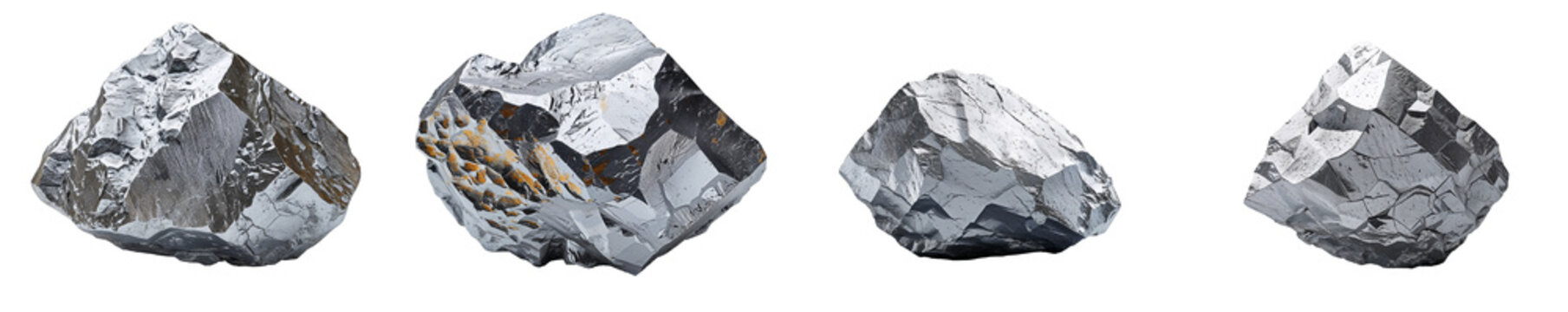 Collection of Zinc ore chunk isolated on a white background as transparent PNG