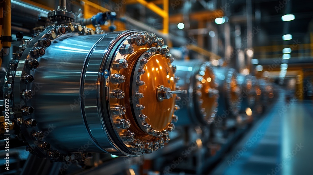 Aufkleber industrial machinery close-up in modern factory setting, featuring high-tech components and advanced