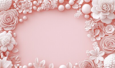 Pink floral frame on pink background, ideal for wedding or feminine designs