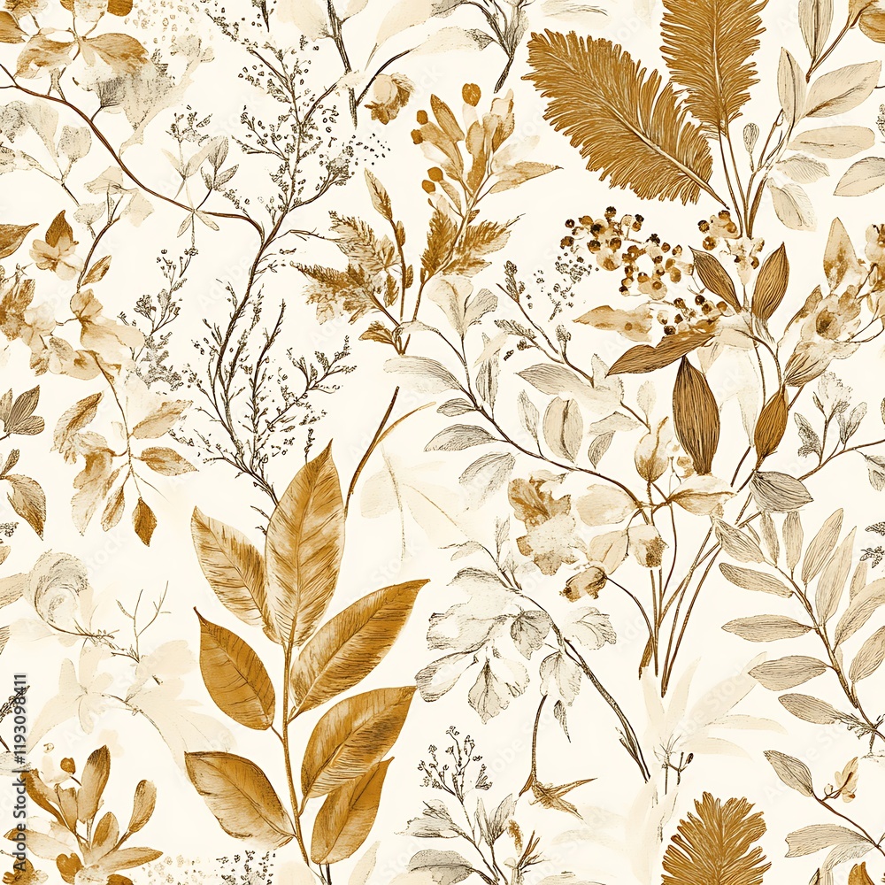 Poster elegant seamless toile de jouy pattern with botanical elements