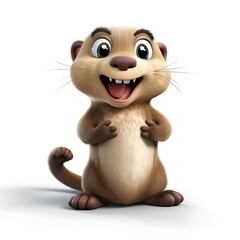 Cheerful Cartoon Otter: An adorable 3D-rendered cartoon otter with big, expressive eyes and a wide, happy grin.  Perfect for children's illustrations, animations.