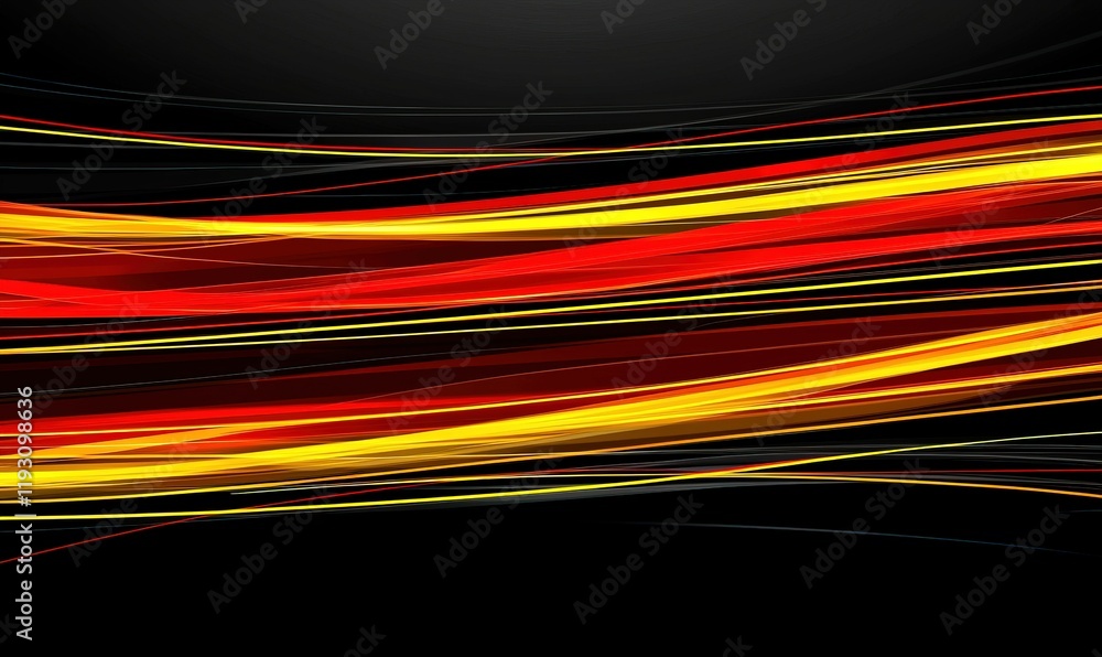 Poster red and yellow glowing lines on black backdrop for tech or design projects
