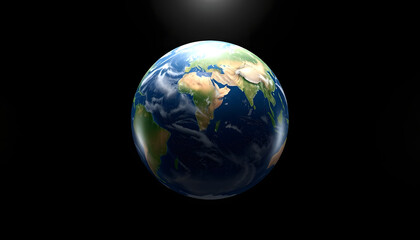 Fototapeta premium Realistic Earth Rotating on black background Loop . Globe is centered in frame, with correct rotation in seamless loop, smooth light, with white tones