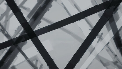 Intersecting black and transparent lines and shapes create a dynamic visual effect against a light gray background, forming an abstract geometric pattern that adds depth and complexity.
