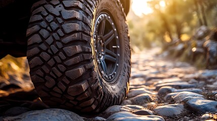 Rugged off-road tire with deep and wide tread for superior off-road handling style book illustration
