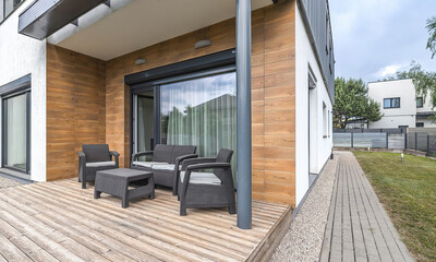 cozy terrace and villa exterior, 3d render